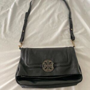 Tory Burch Black Leather Amanda Foldover Crossbody Bag